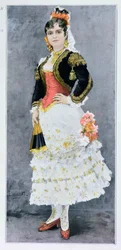 ジョルジュビゼー（1838-75）による「カルメン」の役割を果たしたセレスティンガリマリー（1840〜1905年）、1884年（カラー彫刻）